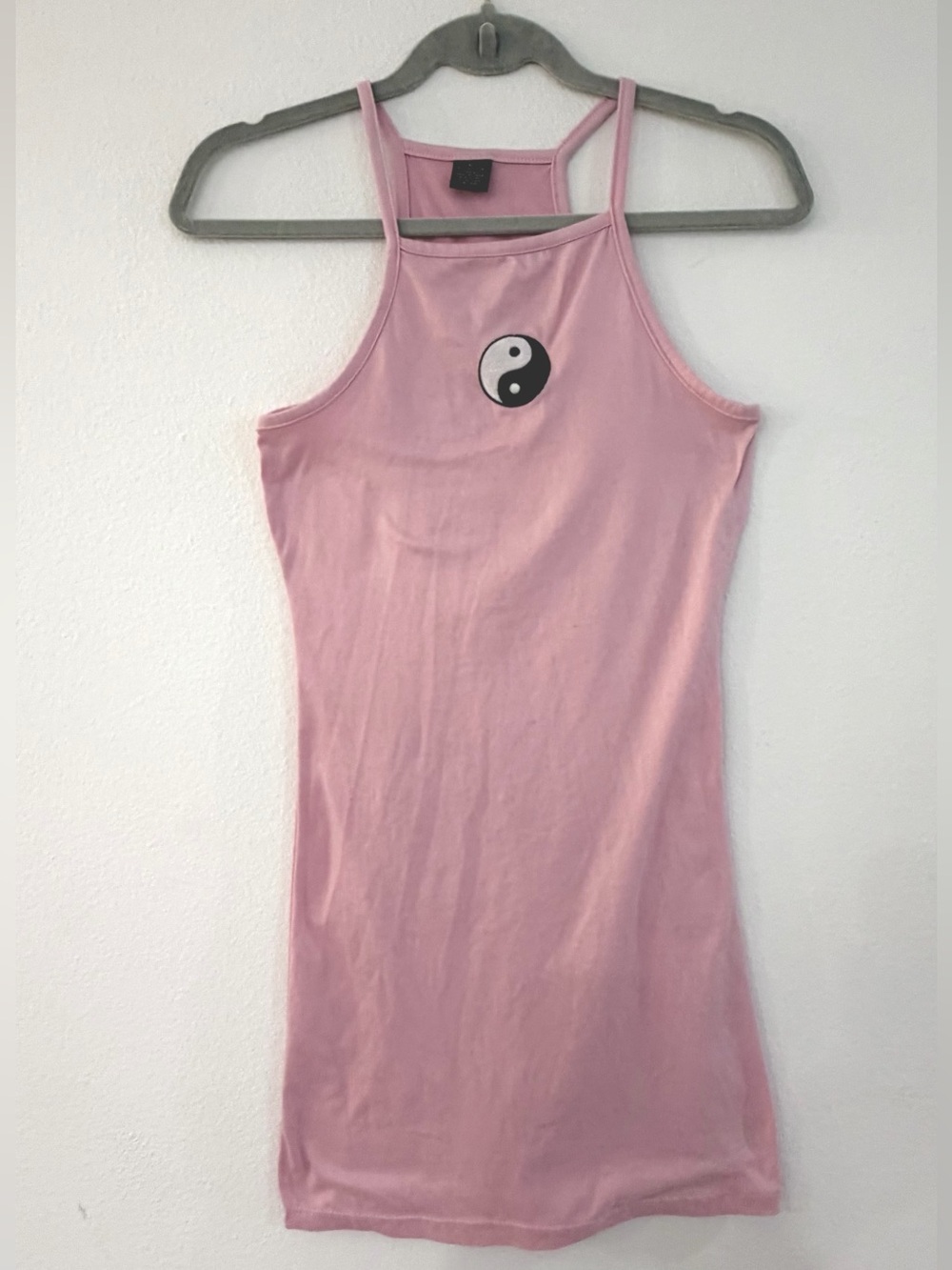 SO Yin Yang 90s y2k Pink Embroidered Halter Mini Dress Size M